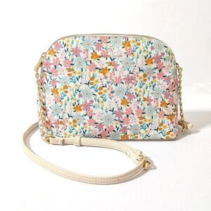 Nanette Lepore Floral Vegan Leather Crossbody Bag Pastel Dome Chain Strap Purse